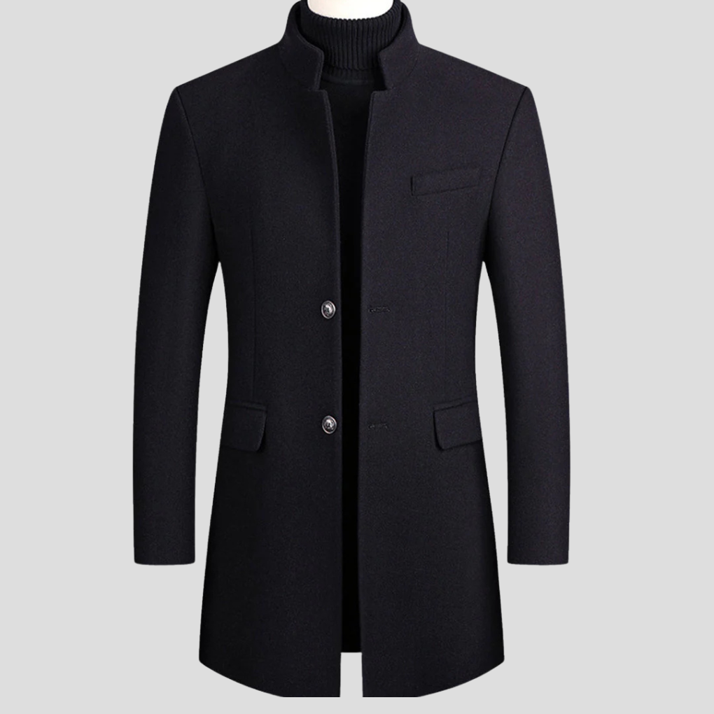 Classic men's longline overcoat. A sophisticated and tailored piece of winter outerwear for business and elegant occasions.