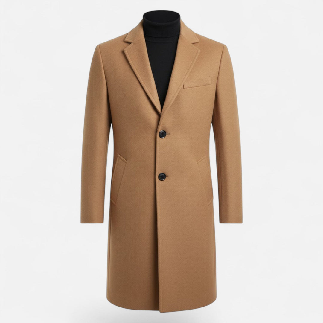 Men's refined Oxford style mid-length trench coat. Classic, sophisticated outerwear for business or casual wear.