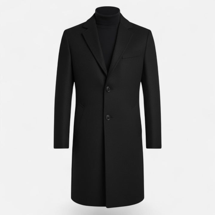 Elegant men's mid-length trench coat, ideal for business wear. Features classic design & slim fit for modern style.