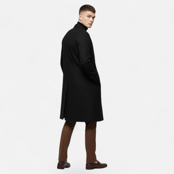 Classic mid-length trench coat for men. Oxford style outerwear, offering sophisticated business & casual elegance.