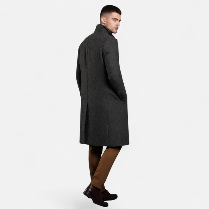 Men's classic mid-length trench coat with refined Oxford styling. Sophisticated business & casual outerwear.