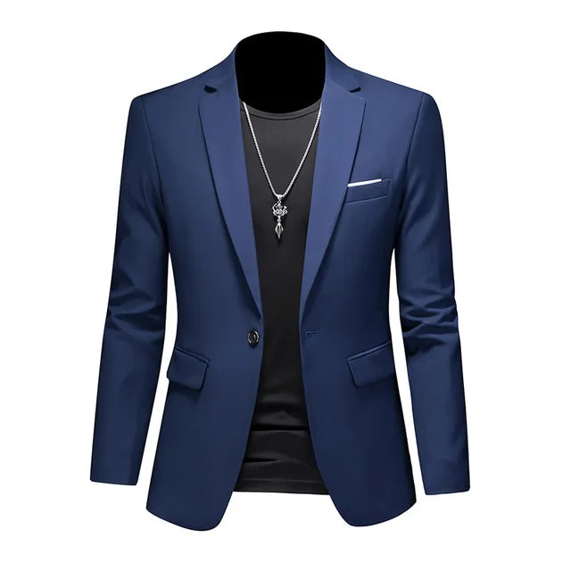Close-up of a gentleman's single-breasted blazer featuring a sharp notched lapel and fine tailoring.
