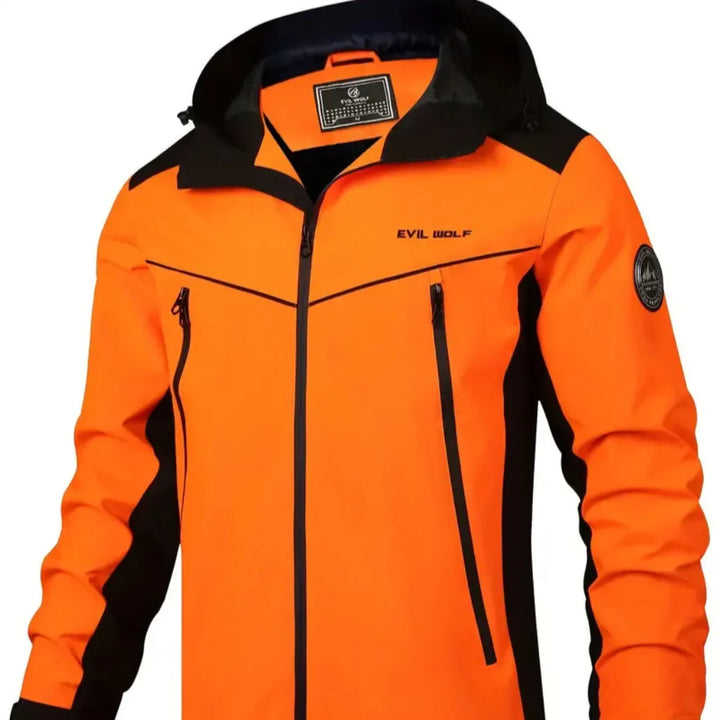 Men's reflective outdoor jacket. Water-resistant, wind-resistant, high visibility for running, hiking, cycling activewear.