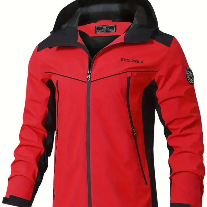 Water-repellent men's outdoor jacket. Reflective high-visibility activewear for all-weather running, cycling, hiking.