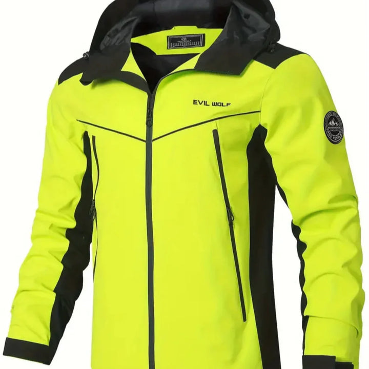 Durable men's reflective outdoor jacket. Wind & water-resistant, ideal for high visibility activewear, hiking, running.
