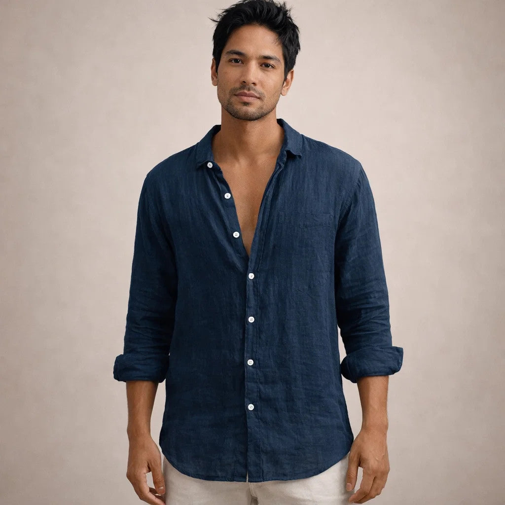 Stylish men's long sleeve regular fit button down shirt. A versatile casual top for modern menswear.