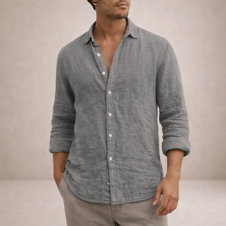 Modern men's long sleeve button down casual shirt. Relaxed fit top for versatile everyday style.