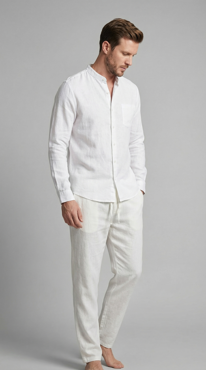 Men's relaxed co-ord set: comfortable matching shirt & trousers for effortless casual wear.