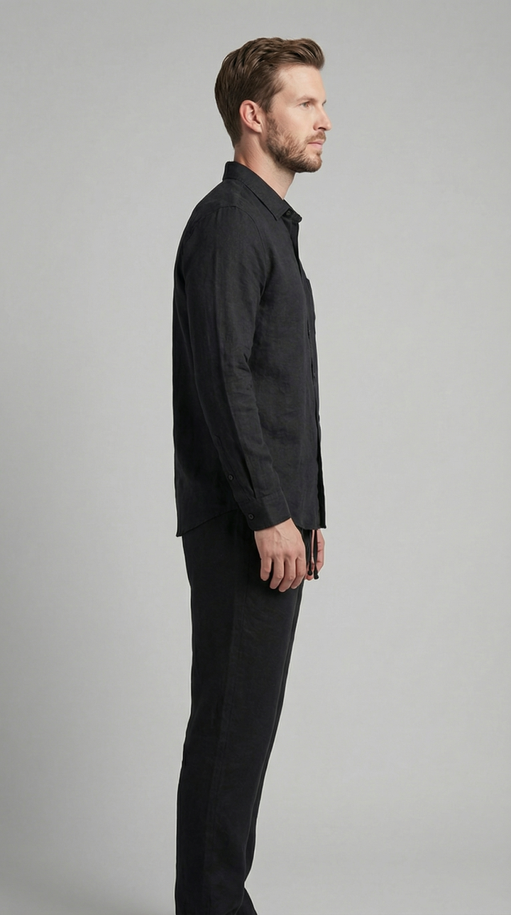 Casual men's two-piece outfit: a relaxed shirt & trousers co-ord set, perfect for laid-back summer days.