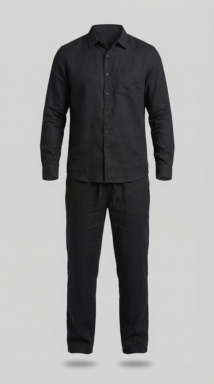 Comfortable men's fashion: a relaxed fit co-ord shirt & matching trousers for a modern casual look.