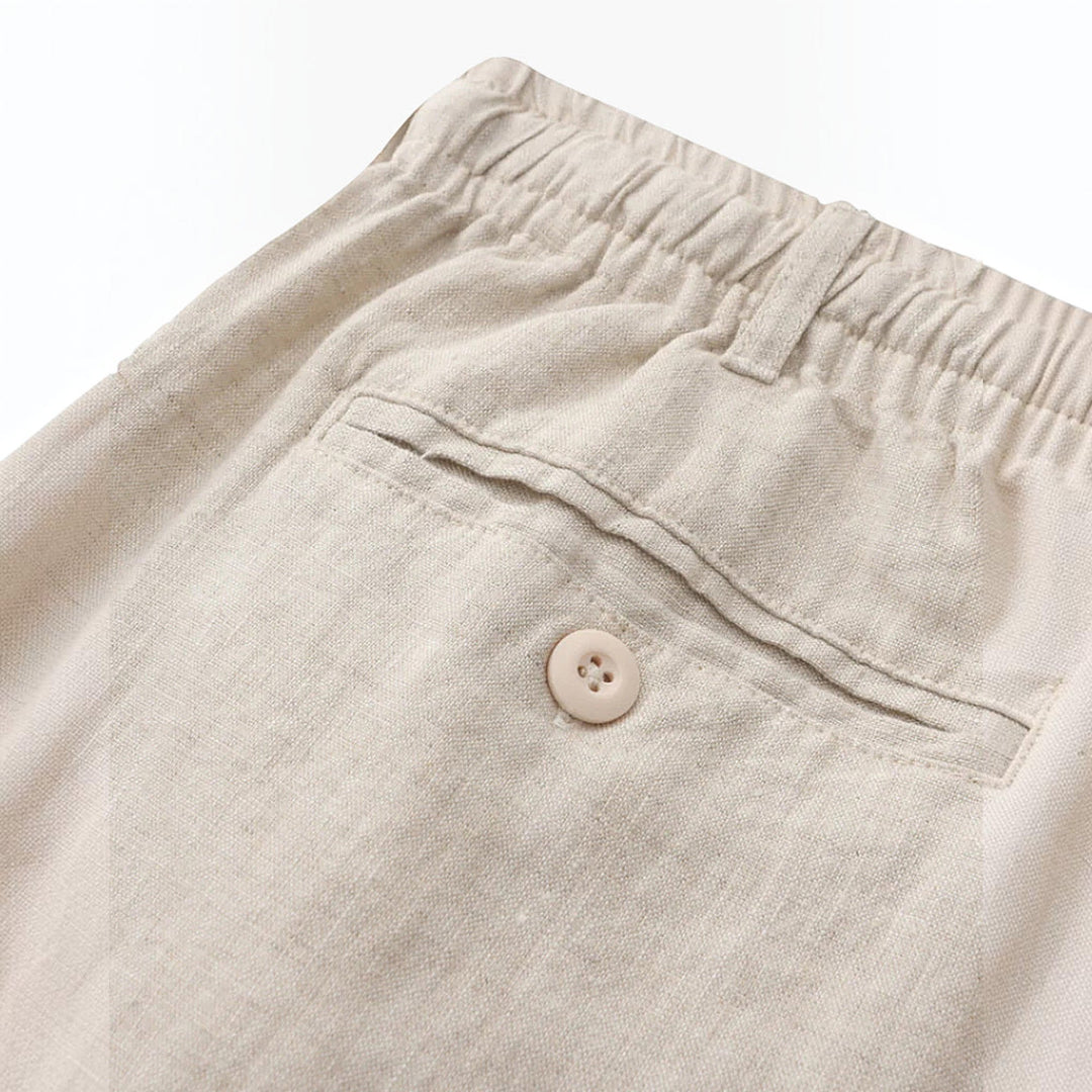 Front view of men's relaxed fit beach shorts, highlighting their comfortable and casual fit.