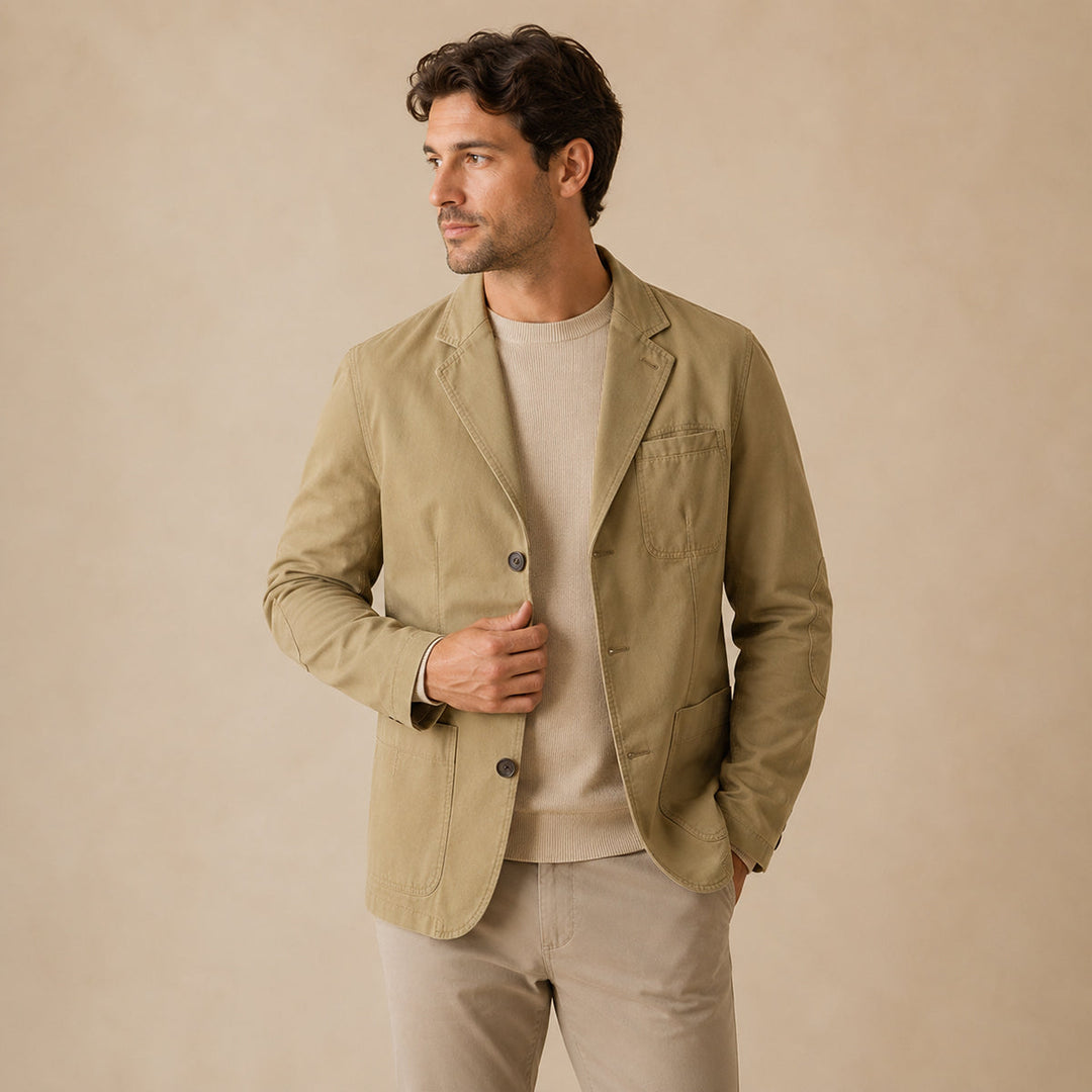 Green men's relaxed fit blazer. Smart casual jacket, perfect for business casual or weekend wear.