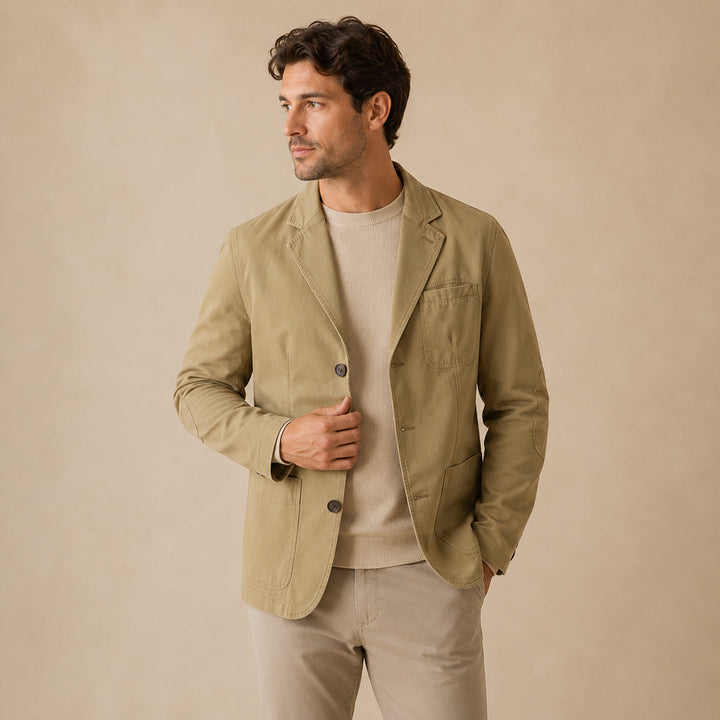 Green men's relaxed fit blazer. Smart casual jacket, perfect for business casual or weekend wear.
