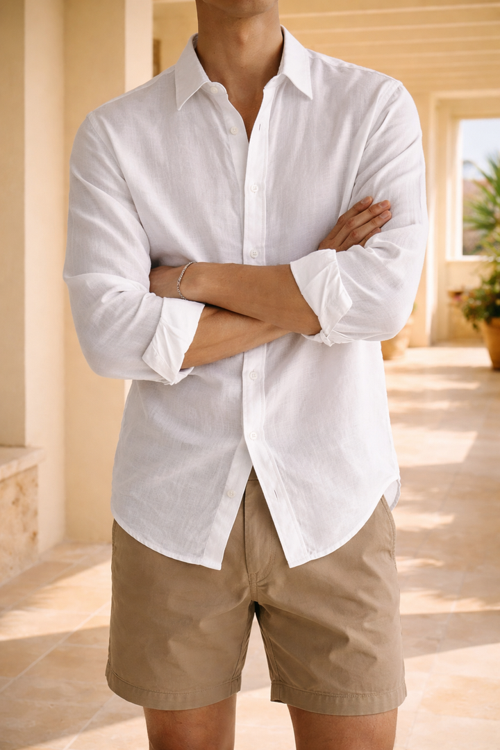 Classic men's long sleeve button-down shirt, relaxed fit, great for smart casual spring & summer fashion.