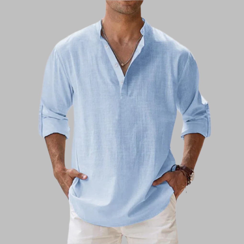 Men's relaxed fit button-down summer shirt, ideal for warm weather and casual style.
