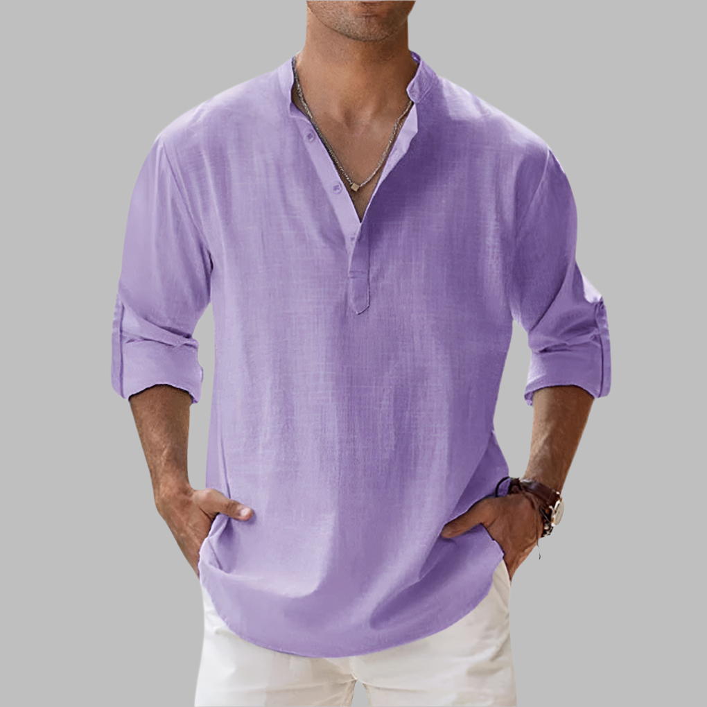 Comfortable & stylish men's relaxed fit long sleeve summer shirt, perfect for casual outings.