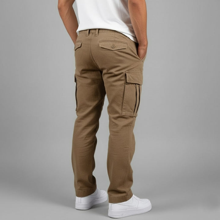 Versatile men's relaxed fit cargo pants with ample side pockets, ideal for casual and streetwear looks.