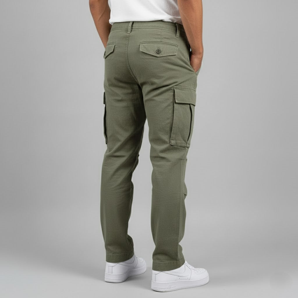 Relaxed fit men's cargo pants featuring large side pockets, great for casual wear and streetwear fashion.