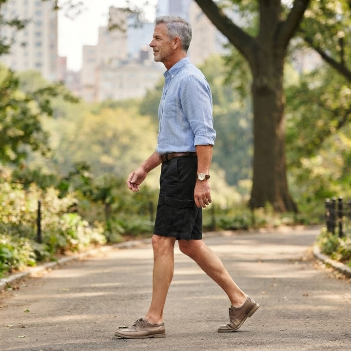 Versatile men's multi-pocket cargo shorts, relaxed fit, designed for casual summer comfort & utility.