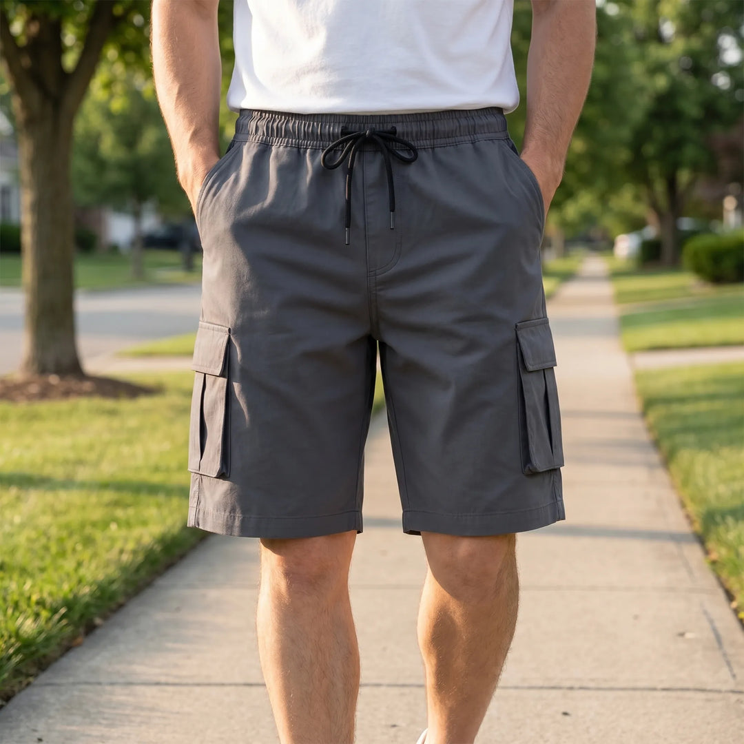 Men's relaxed fit cargo shorts, perfect for summer comfort. Multi-pocket design, knee-length for casual wear.