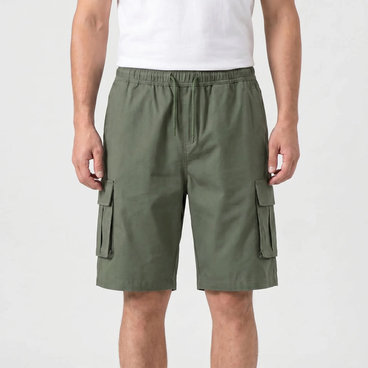 Comfortable men's relaxed fit drawstring cargo shorts, versatile for summer adventures and stylish everyday fashion.