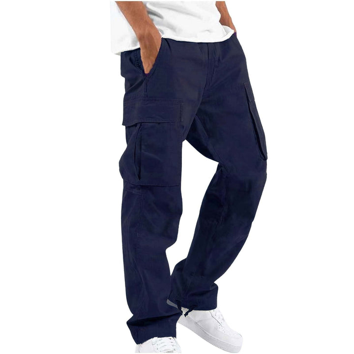 Side view of men's casual relaxed fit cargo trousers, highlighting deep utility pockets and comfortable fabric.