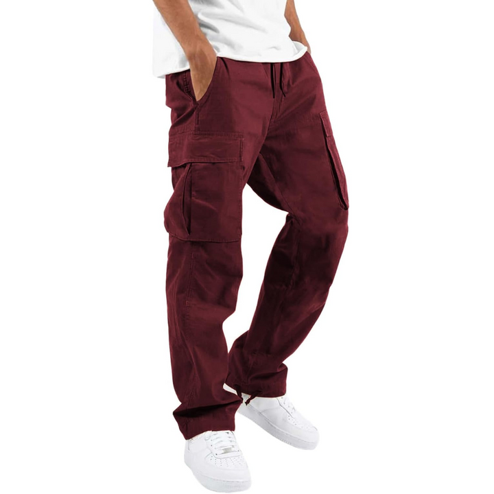 Comfortable men's relaxed fit cargo trousers, providing freedom of movement for casual or tactical use.