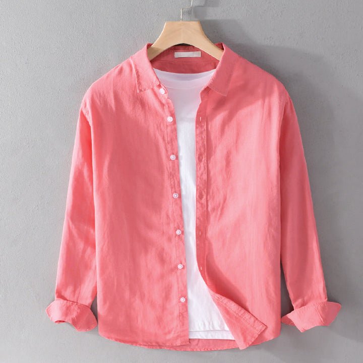 Modern men's relaxed fit button-down shirt with long sleeves, offering comfortable & stylish menswear.