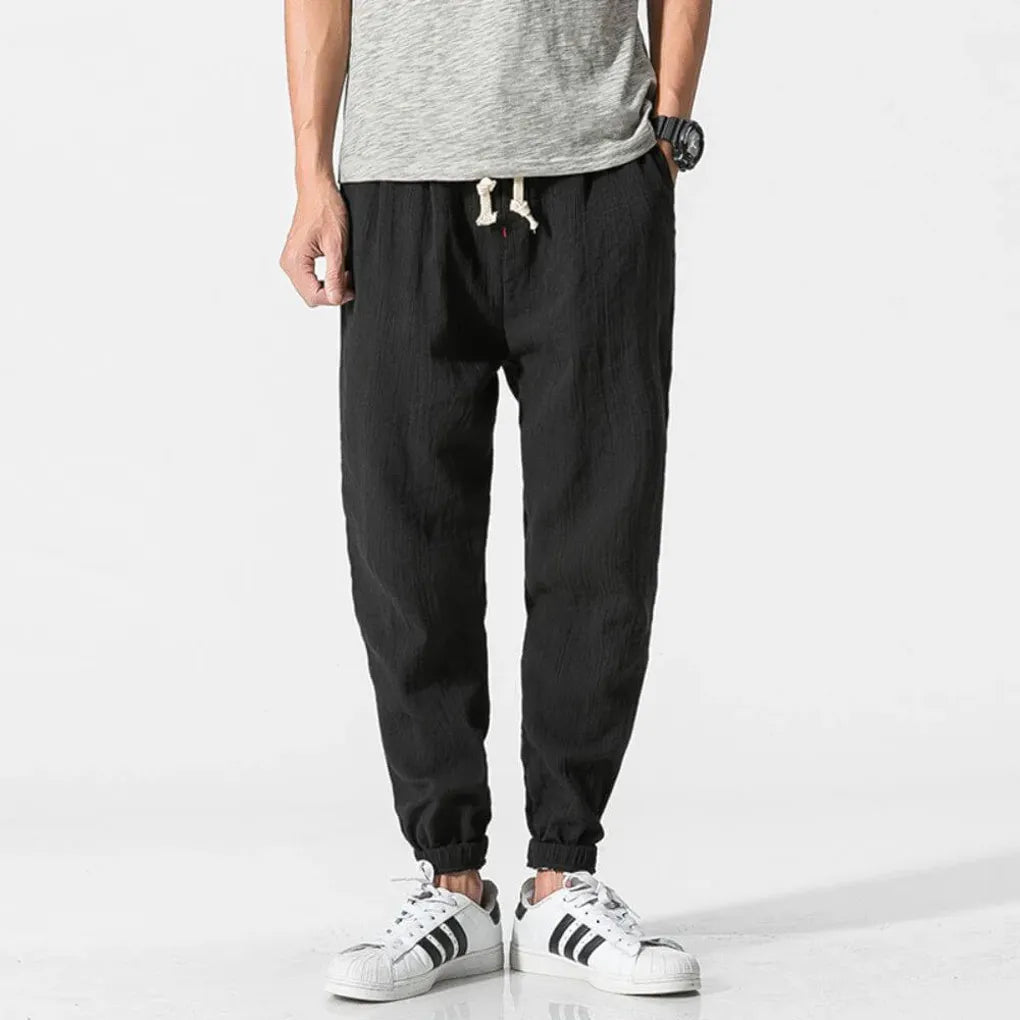 Lightweight men's casual pants, straight leg design, ideal for breathable everyday wear.