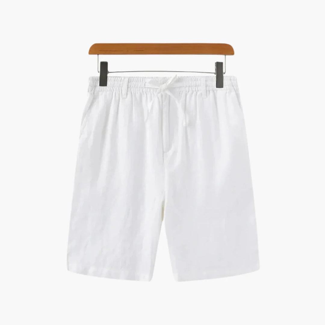 Khaki men's relaxed fit chino shorts featuring a practical drawstring closure, ideal for everyday wear.