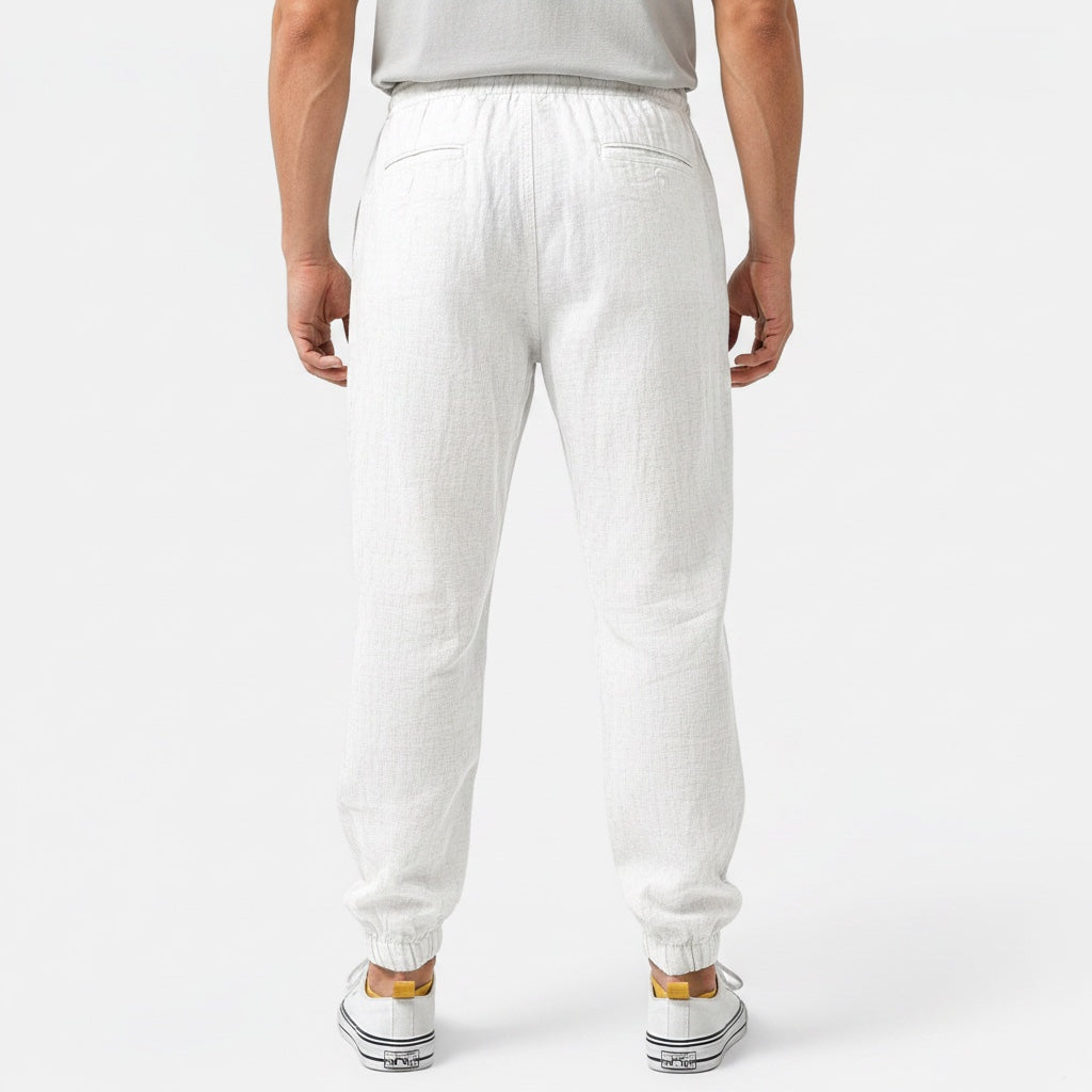 Smart casual mens drawstring pants. Relaxed fit, breathable and tapered for modern, comfortable wear.