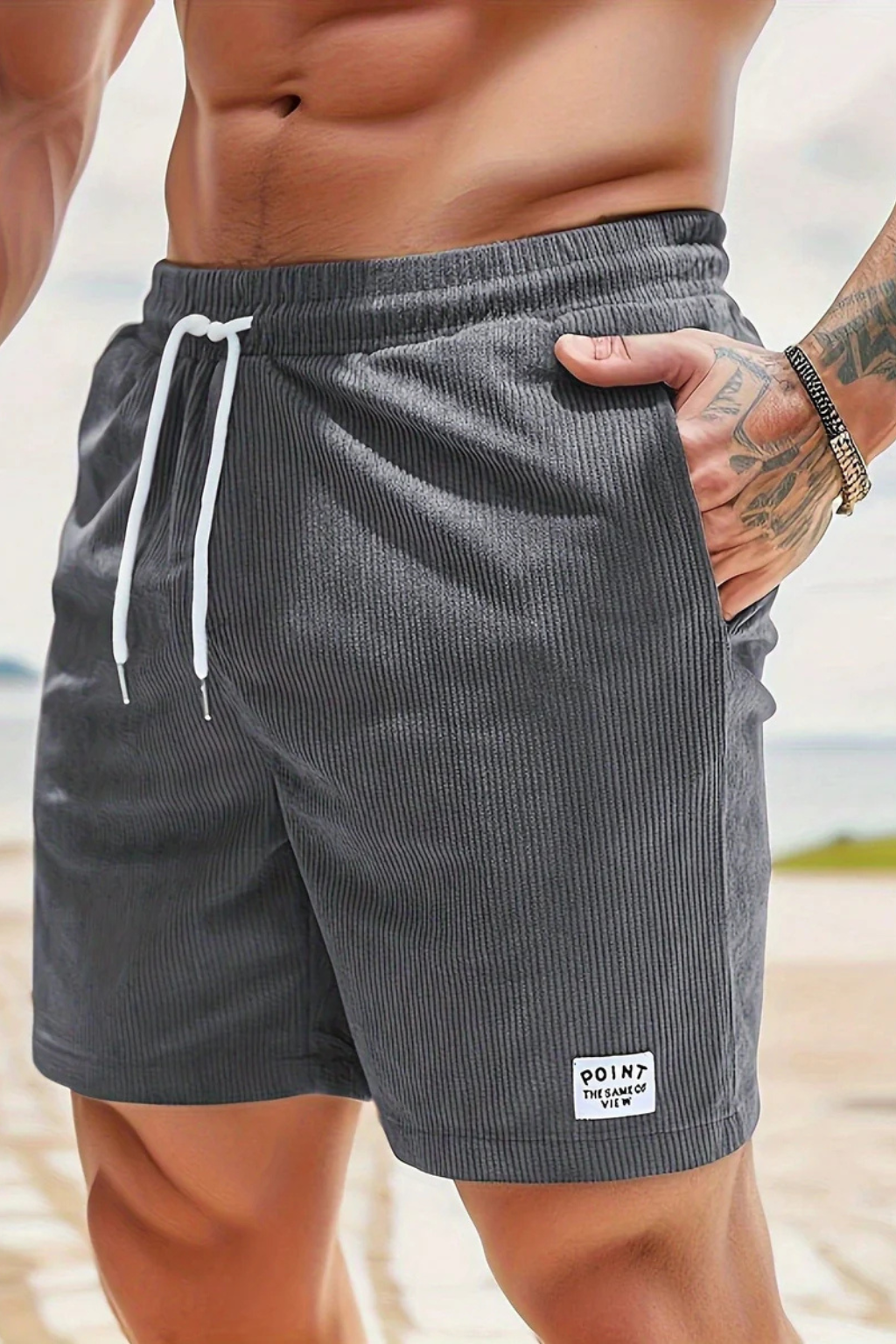 Comfortable men's drawstring shorts for lounging at home, offering relaxed everyday summer wear.