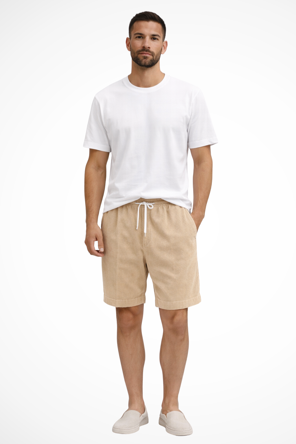 Back view of versatile men's casual shorts with an elasticated drawstring waist, perfect for everyday comfort.