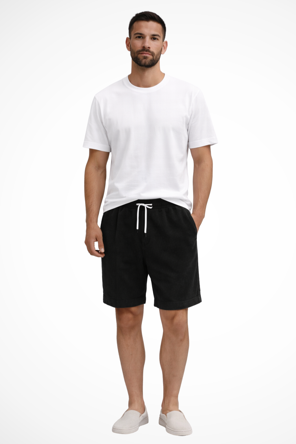 Soft fabric texture of men's relaxed fit shorts, highlighting breathable comfort for summer everyday wear.