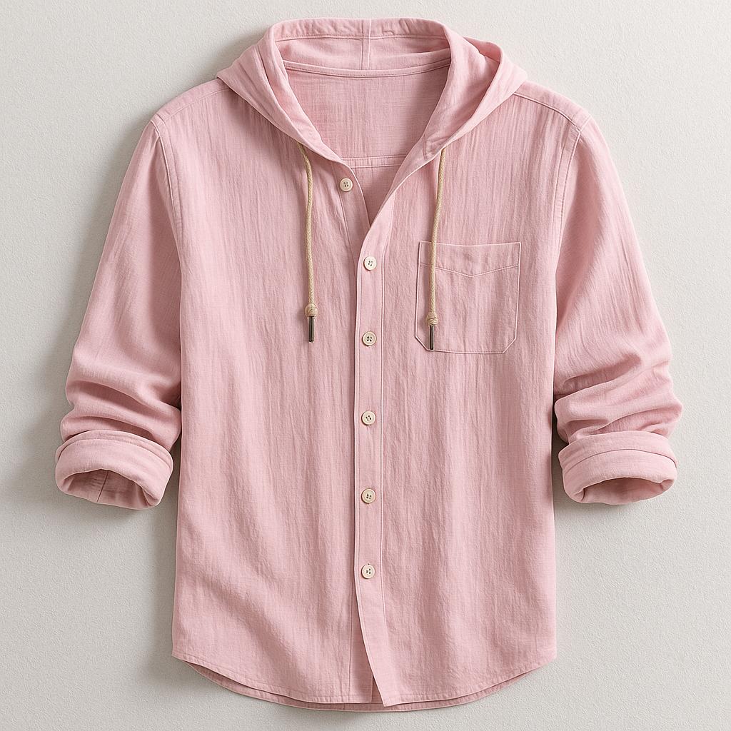 Comfortable men's relaxed fit hooded button shirt. Great casual overshirt for men's spring fashion.