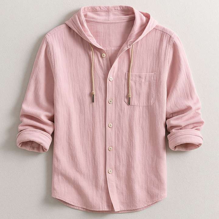 Comfortable men's relaxed fit hooded button shirt. Great casual overshirt for men's spring fashion.