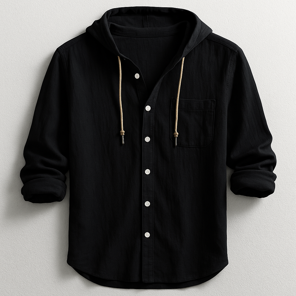 Trendy men's relaxed fit hooded button shirt, a stylish choice for versatile spring & summer fashion.