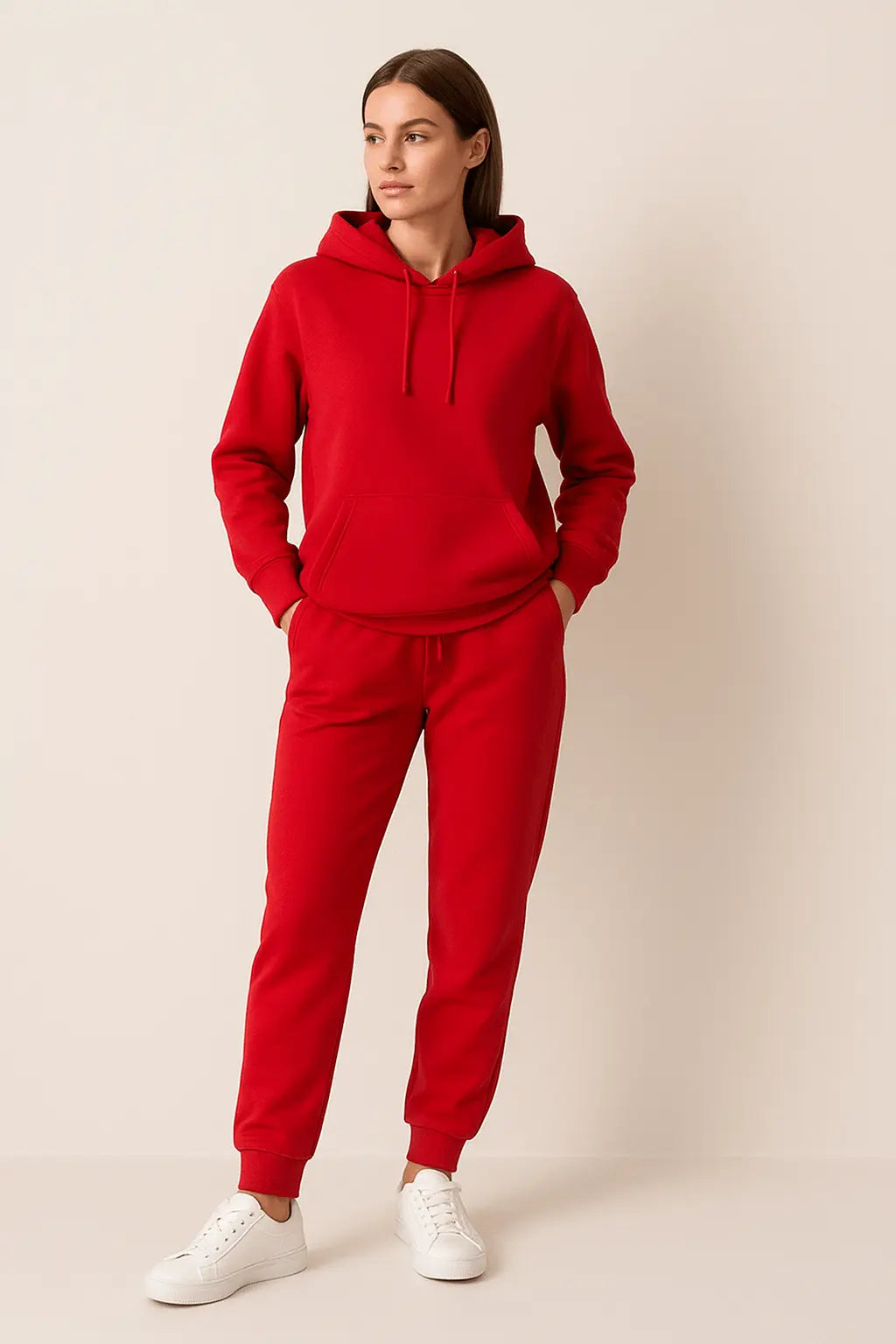 Stylish men's activewear set: relaxed fit hoodie & jogger tracksuit for workouts or leisure.