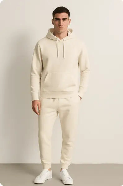 Men's casual fashion set: relaxed fit hoodie & jogger pants for a cool, laid-back vibe.