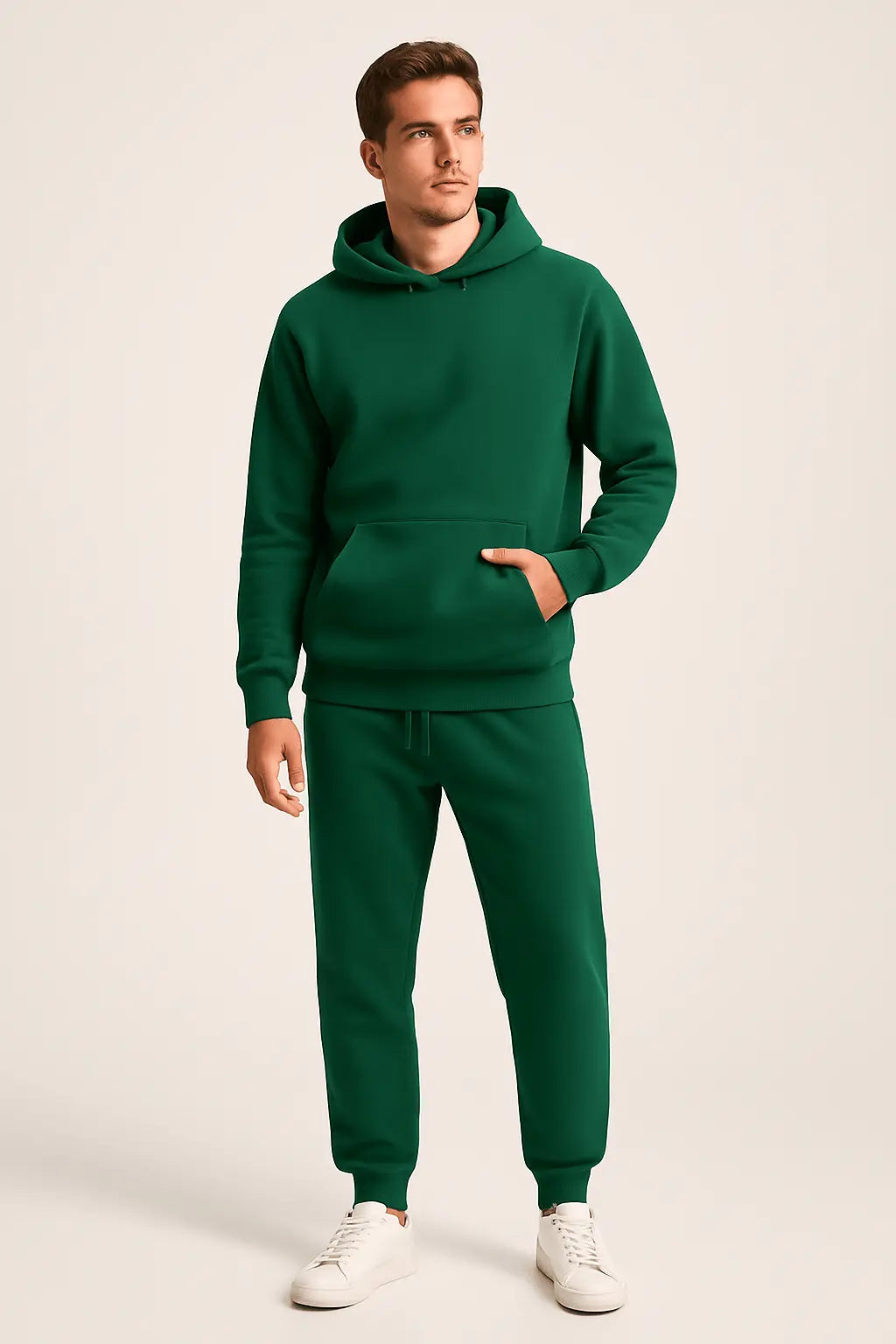 Versatile men's relaxed fit tracksuit: soft hoodie & practical joggers. Great for sportswear.