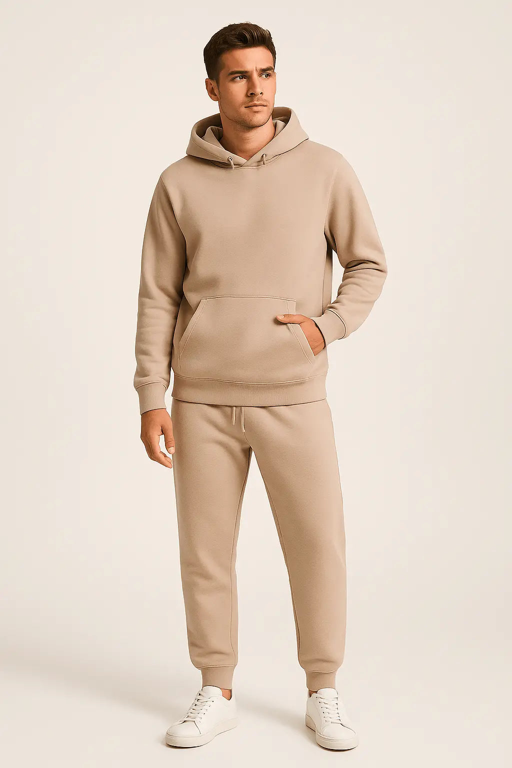 Men's loungewear hoodie and jogger set, designed for comfort and a relaxed fit.