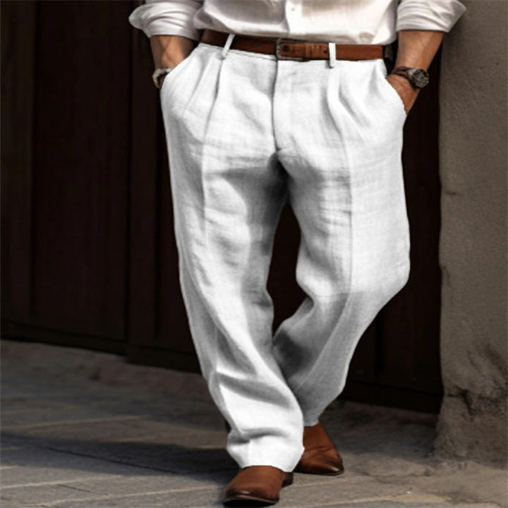 Comfortable men's relaxed fit summer pants with adjustable waist, great for casual and travel.