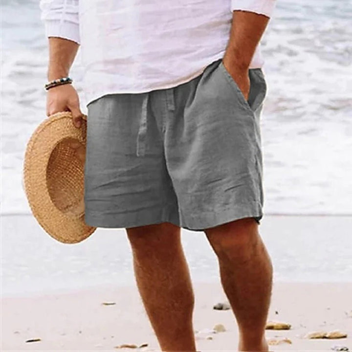 Comfortable relaxed-fit men's drawstring linen shorts, perfect for daily summer style.