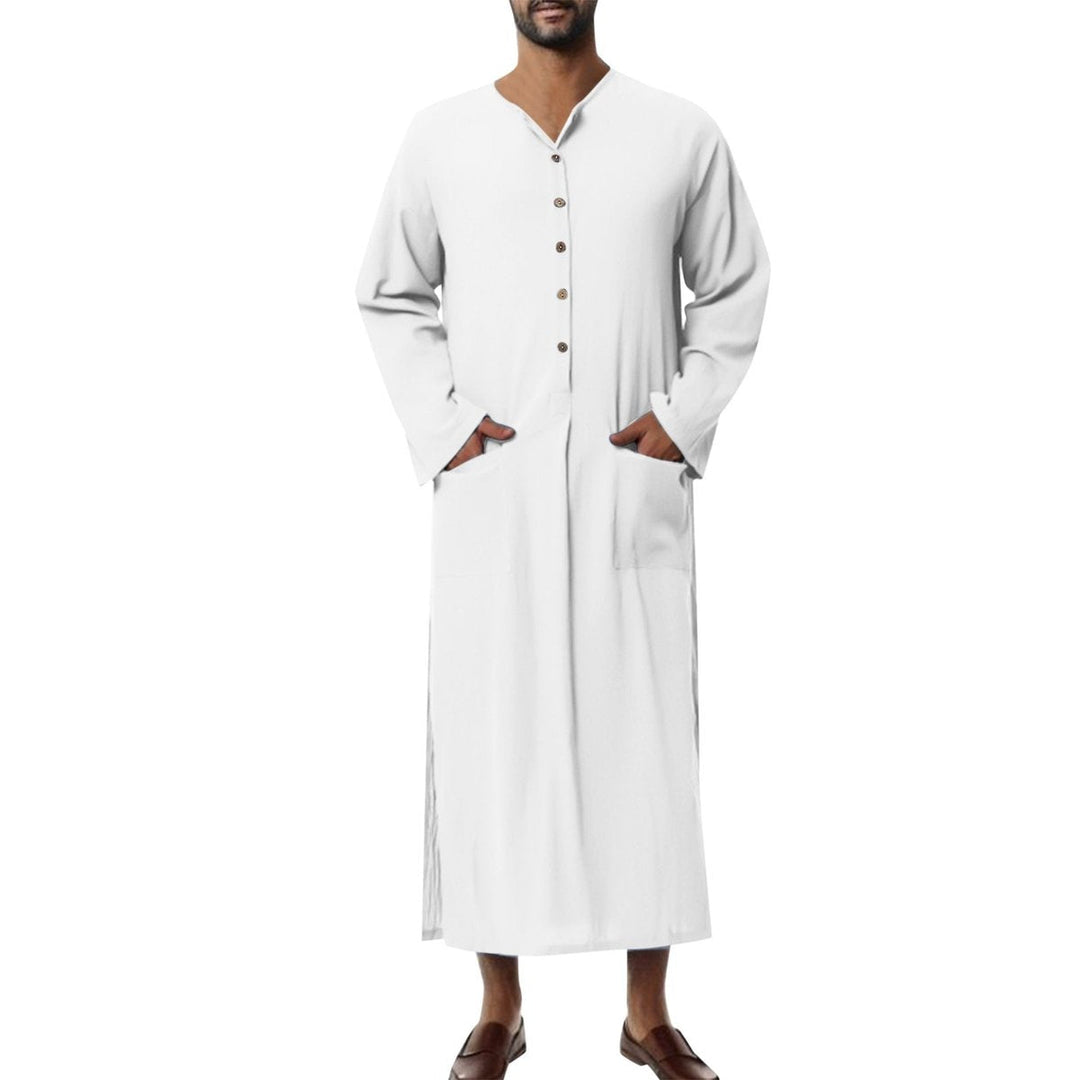 Casual men's linen kaftan tunic for hot weather, offering relaxed comfort and stylish summer vibes.