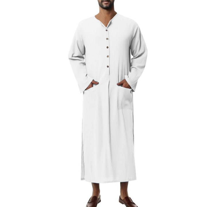 Casual men's linen kaftan tunic for hot weather, offering relaxed comfort and stylish summer vibes.