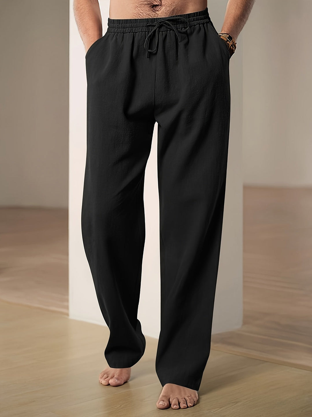 Men's relaxed fit lounge trousers, lightweight and comfortable for everyday wear.