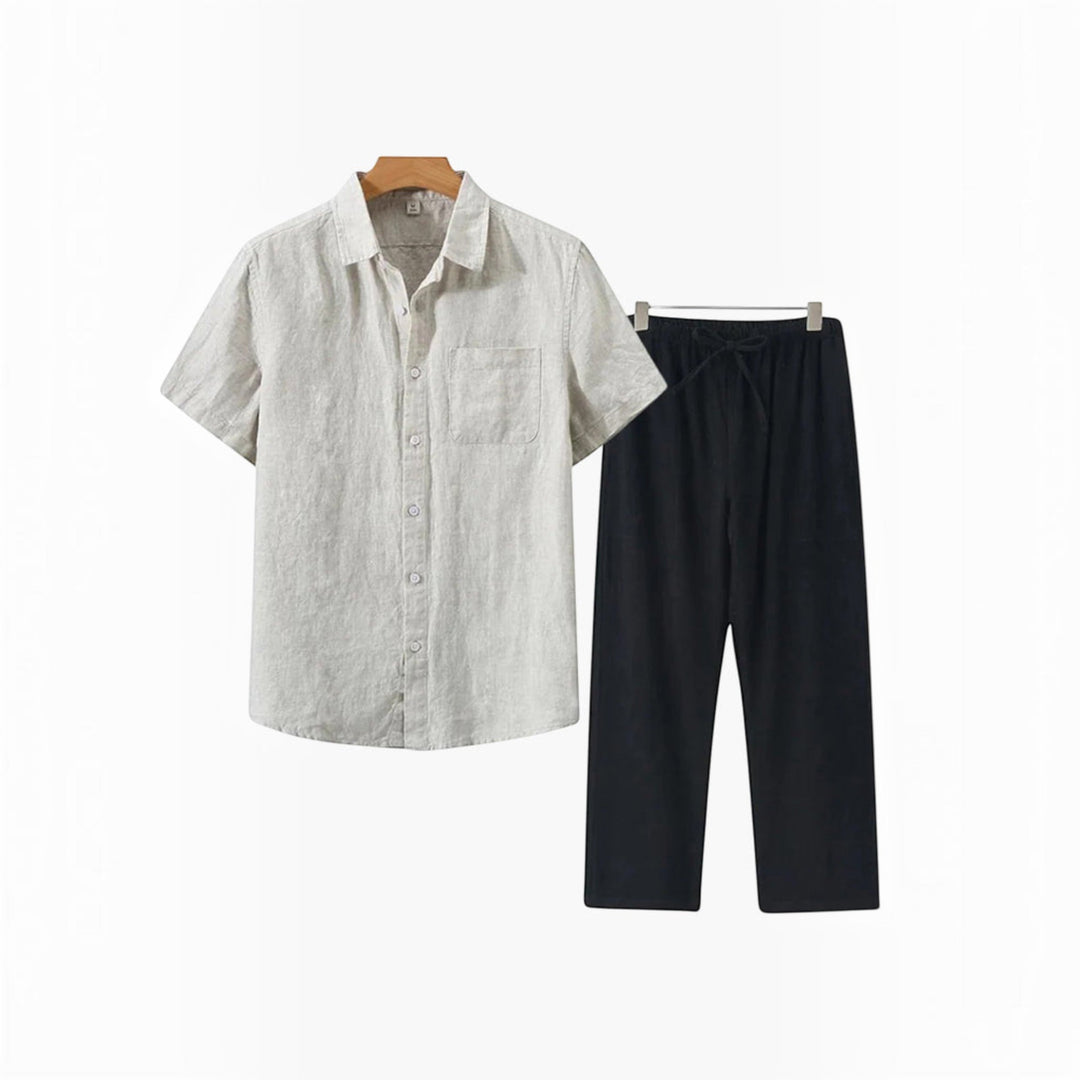Men's relaxed fit matching shirt and shorts set for comfortable summer casualwear.