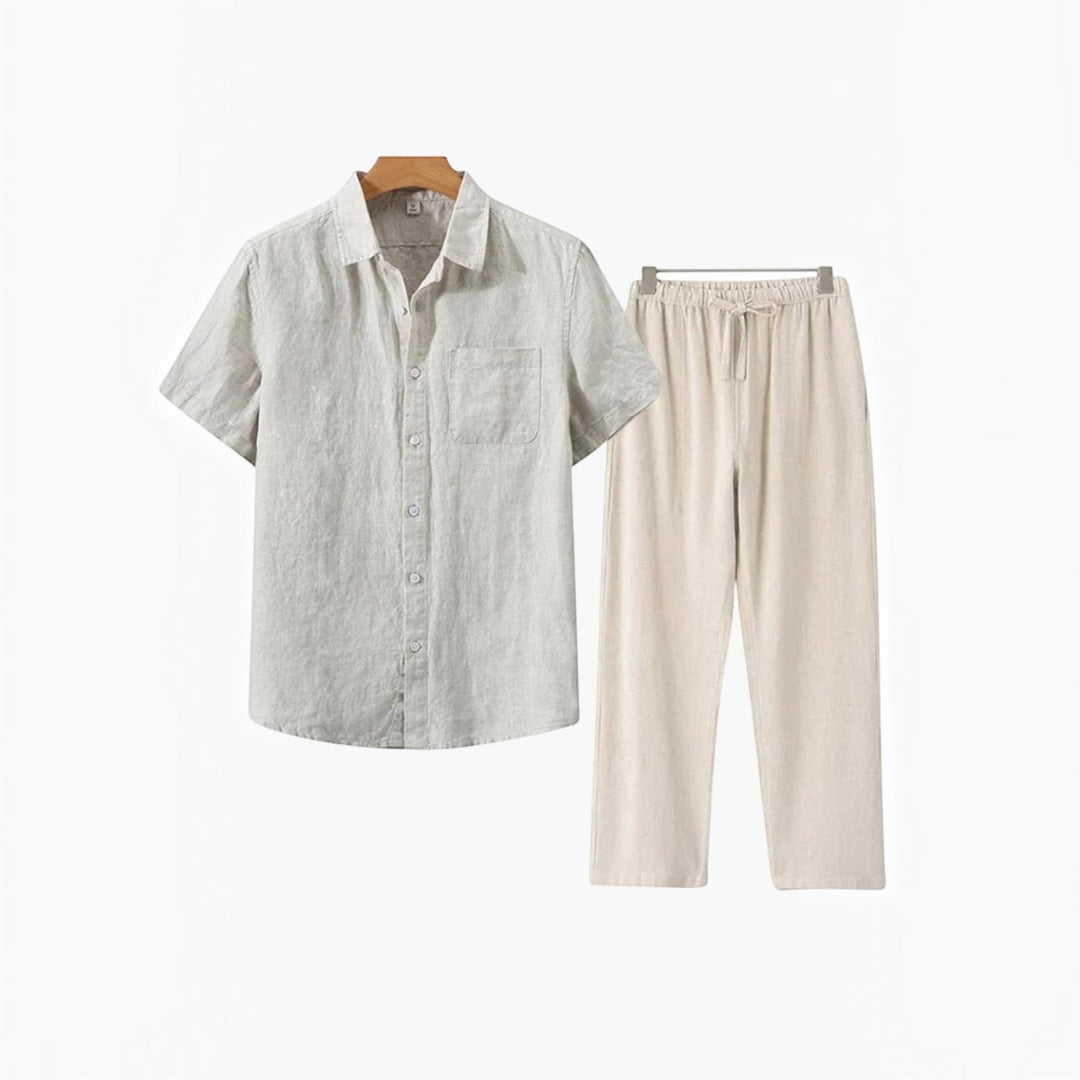 Men's relaxed fit shirt and shorts set, perfect for a comfortable and trendy summer look.