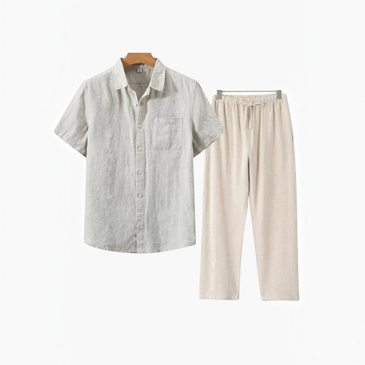 Men's relaxed fit shirt and shorts set, perfect for a comfortable and trendy summer look.