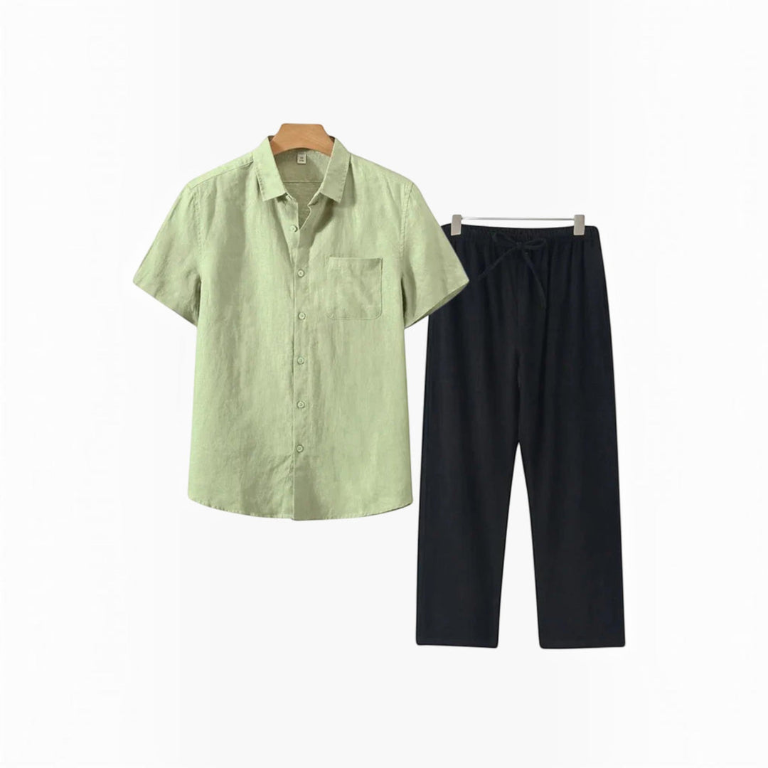 Comfortable men's relaxed fit shirt and shorts set, perfect for summer resort wear.